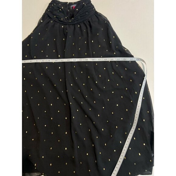Vince Camuto Blouse Black Gold Diamond Medium Festive Sexy Classic Old Money - Picture 6 of 9